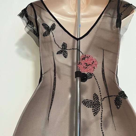 VINTAGE GOWN SUE WONG Beaded Floral on Peekaboo Mesh Underslip Prom Bridal Y2K - Picture 5 of 17